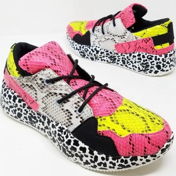 💕 Neon Snake Skin & Cheetah Print Tennis Shoes - Picture 3 of 8